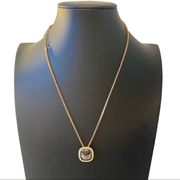 Lady Remington Brown Stone Pendant in Square setting surrounded by rhinestones. - Picture 2 of 6